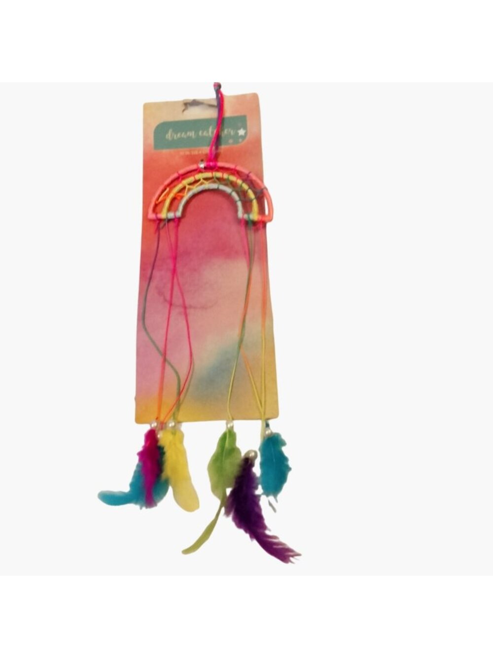 Rainbow Dreamcatcher With Feathers Beads 12 Inches Long Multicolor LGBT